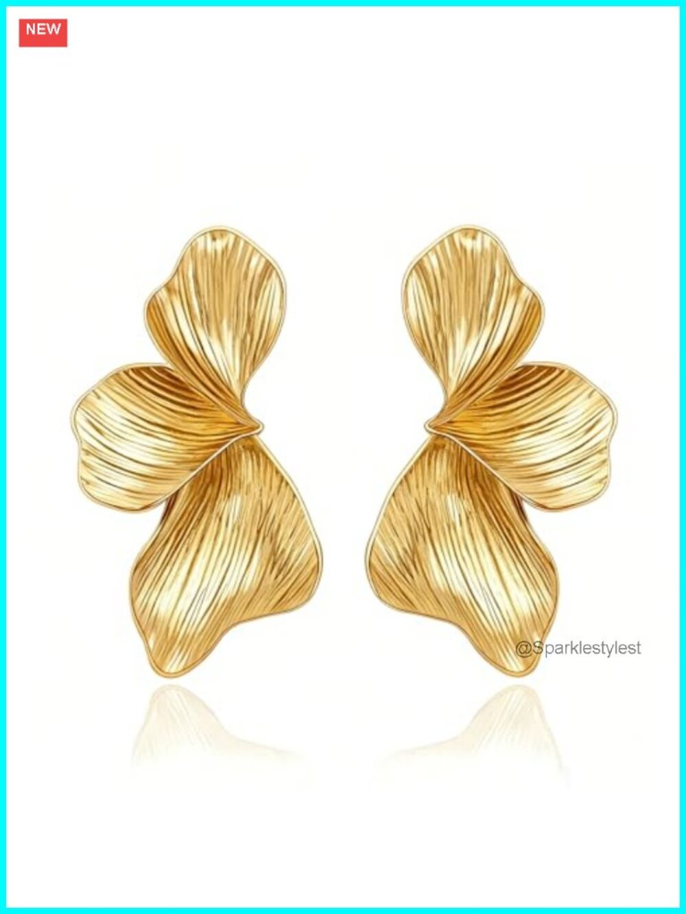 Gold Plated Flower Leaf Wing Statement Dangle Earrings